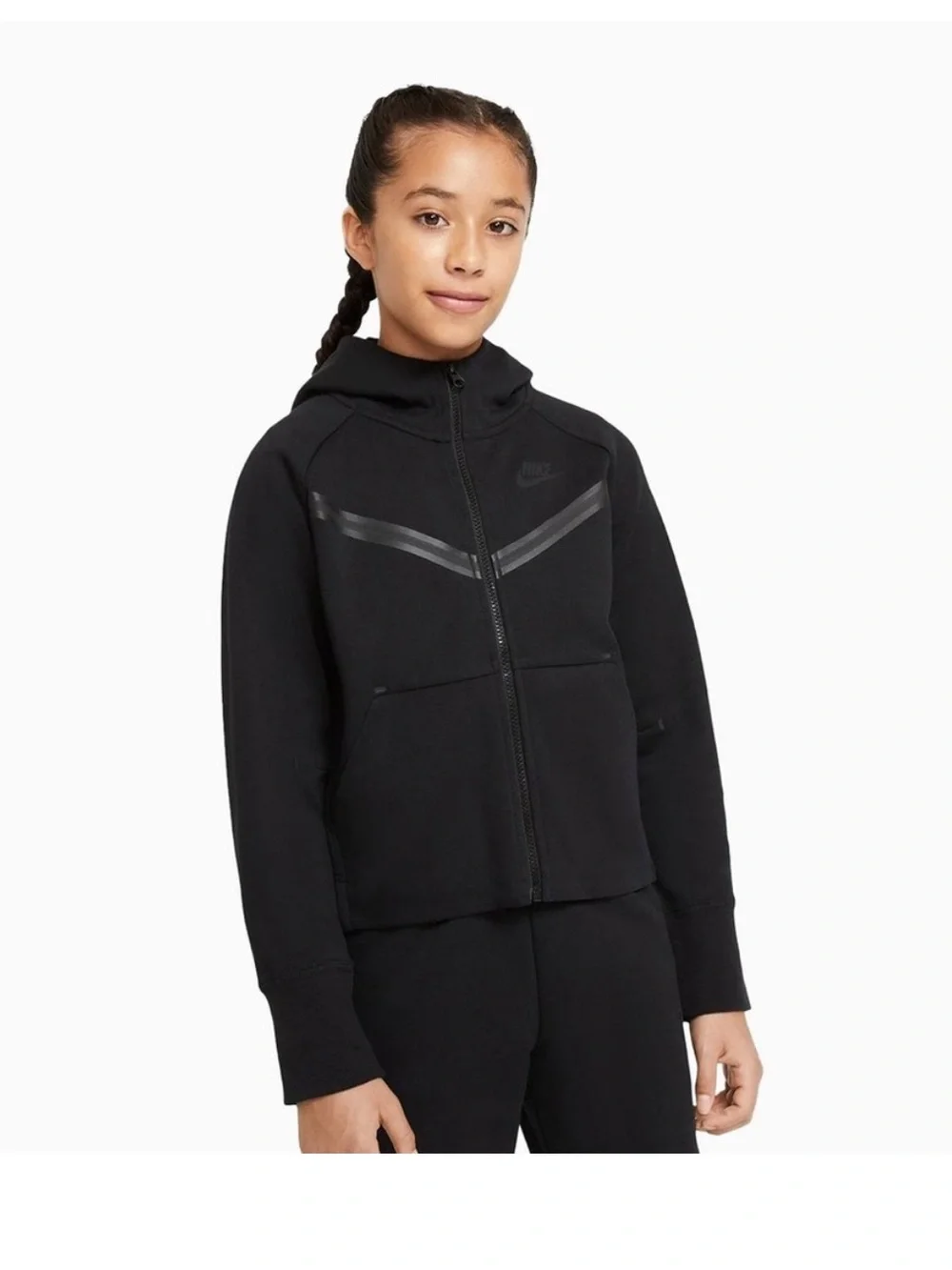 Nike Sportswear Tech Fleece Black Kids Full-Zip Hooded Jacket Kids Size Large